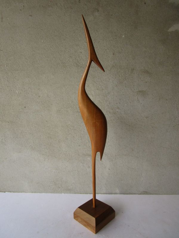 希少! 1960～70年代 ドイツ ミッドセンチュリー期 木製の鳥のオブジェ 50.5cmH ハンドカーヴィング ウェグナー/アアルト