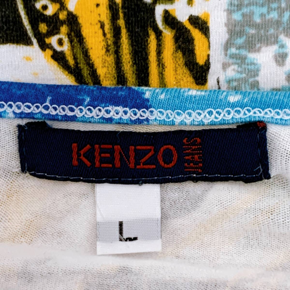 S435 KENZO レディース Tシャツ 半袖 L 総柄 ストレッチ 華やか エレガントガーリーチック ビジュー 水色 _画像9
