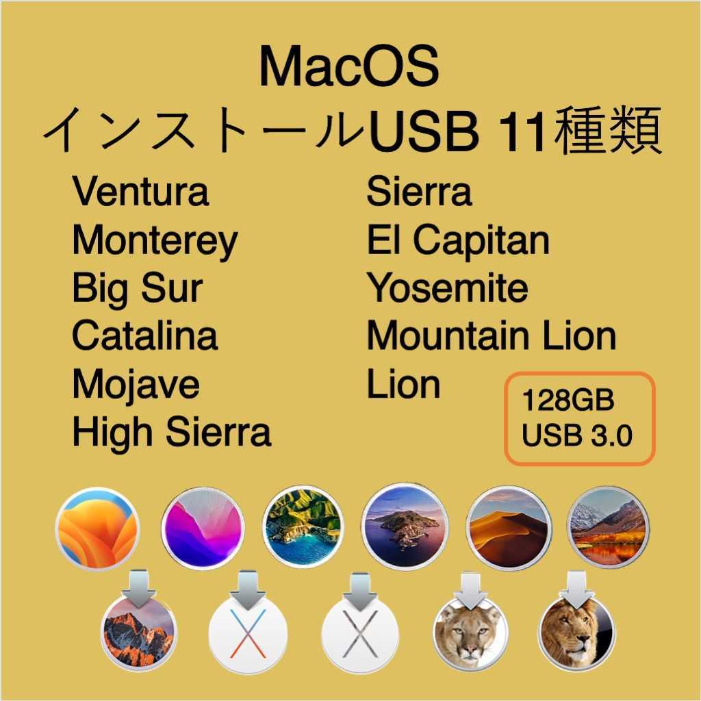 [変換アダプター付] Mac OS インストール用USB 11種類 （Ventura,Monterey, ～ Lion） [1]_画像1