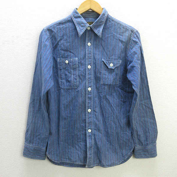 y■クッシュマン/Cushman INDIGO STRIPE WORK SHIRT 25261 長袖シャツ■インディゴ【M】MENS/41【中古】