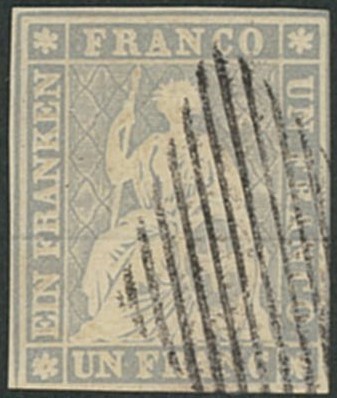 外国切手　スイス　使用済み　1855-7年　ヘルベチア　1Frのサムネイル