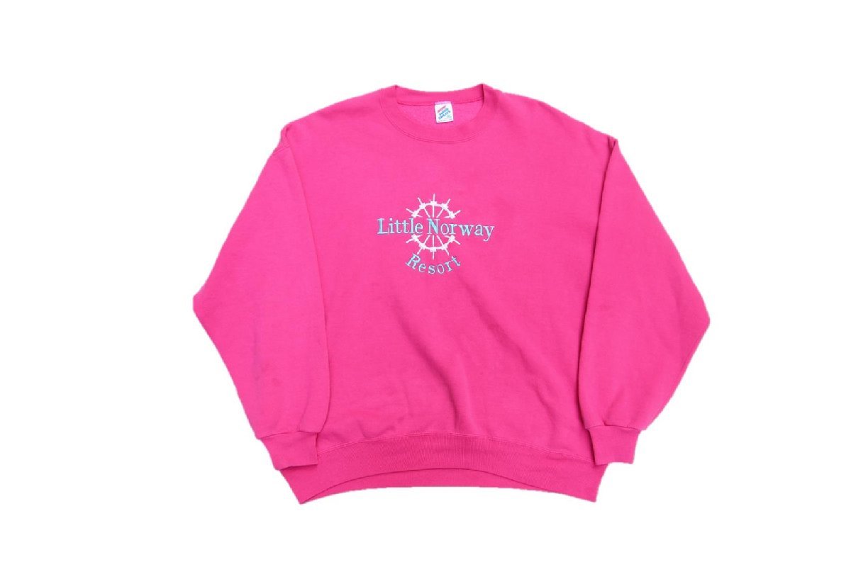 80s 90s VINTAGE ヴィンテージ USED 古着 Jerzees L/S Sweat Shirts Russell 長袖スウェットシャツ Little Norway 刺繍 USA製 XL Pink