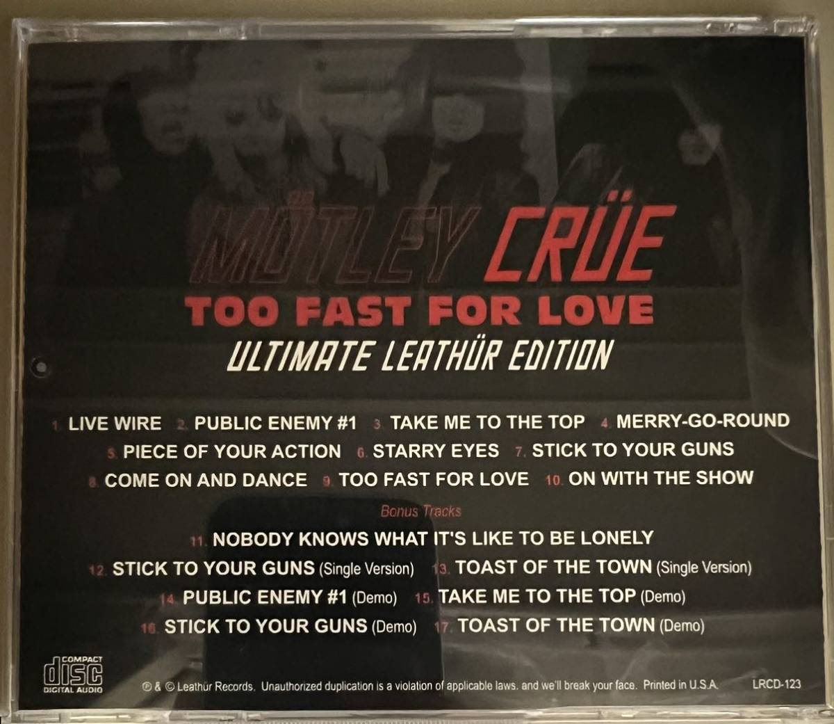 MOTLEY CRUE / TOO FAST FOR LOVE ULTIMATE LEATHUR EDITION(1CD)_画像2