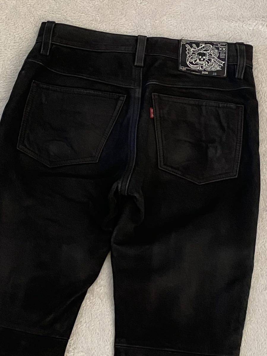 SKULL JEANS size28 ブラックレザージーンズ 黒 マットブラック 牛革 COW LEATHER スカルジーンズ_画像5