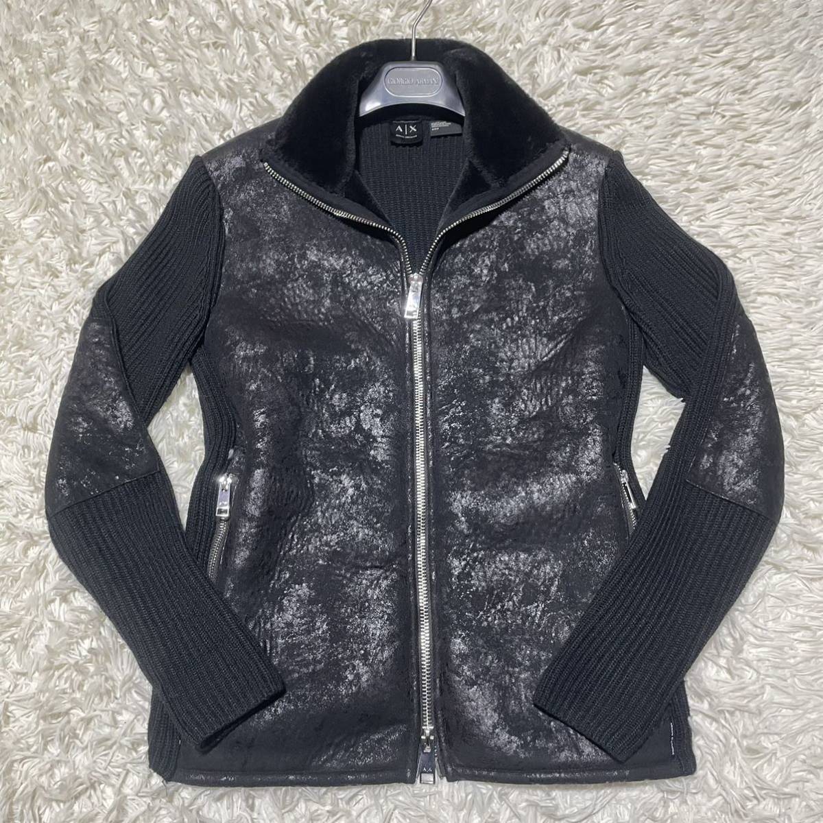 極美品○M相当 アルマーニ エクスチェンジ ニット切替 ボアジップ