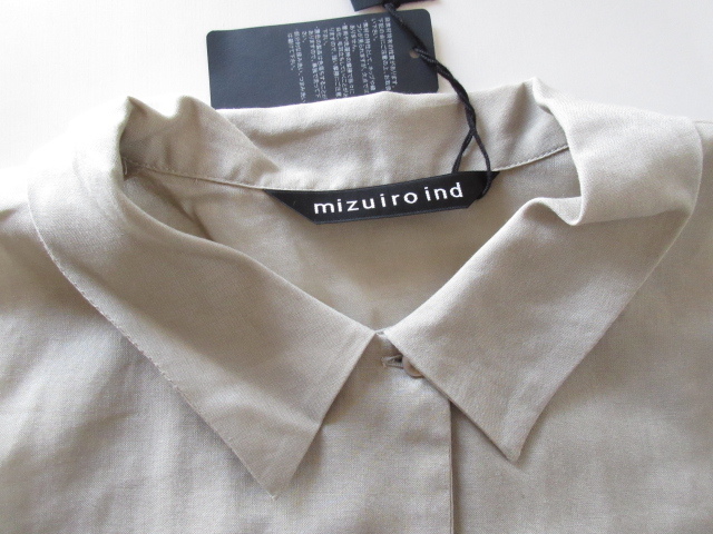 未使用 mizuiro ind / ミズイロインド ハーフスリーブワイドシャツチュニック L.KHAKI * 長袖 シャツ ブラウス レディース_画像6