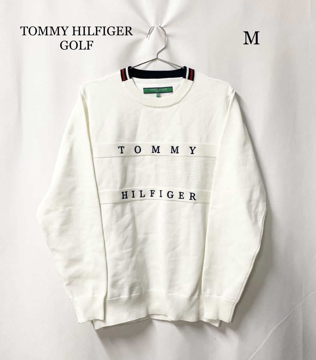 0400 TOMMY HILFIGER GOLF トミーヒルフィガー ゴルフ フラッグ編地 クルーネックニット セーター スウェット Mサイズ