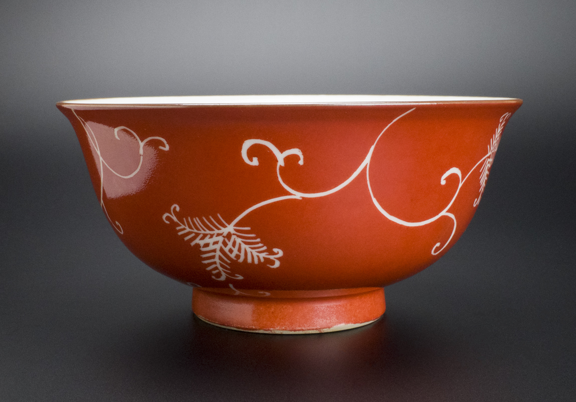 清 堂名款紅釉碗 中国 古美術
