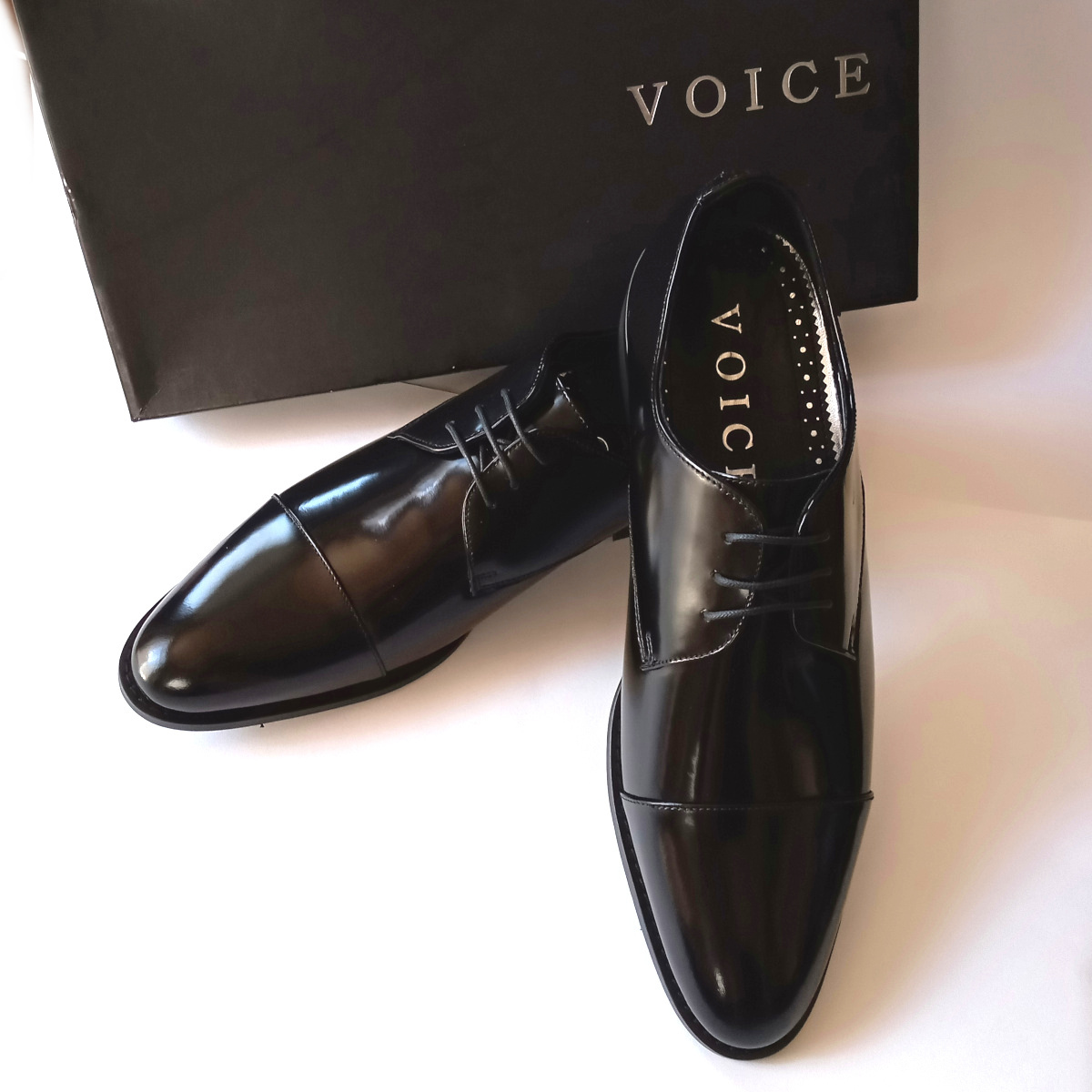 【V05】新品 VOICE ヴォイス ビジネスシューズ 紳士靴 本革 スムースレザー　25㎝　日本製　革靴　ブラック黒　厚底シークレットインソール