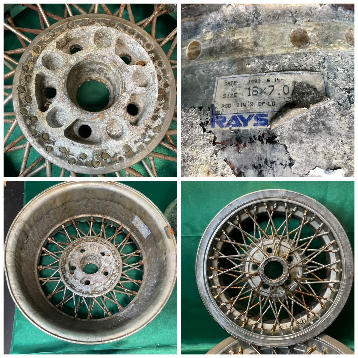 希少 当時 RAYS VOLK 16インチ 7J PCD114.3 5穴 4本 ワイヤーホイール