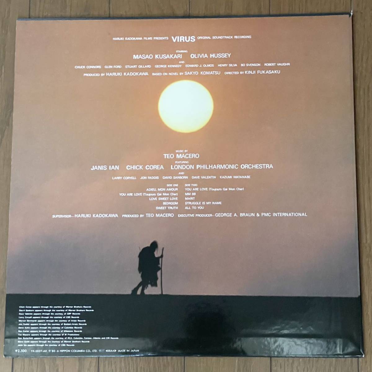 良品 映画「復活の日 (VIRUS) 」オリジナルサウンドトラック盤 LPレコード 1980年 帯なし アナログ盤 (草刈正雄、オリヴィアハッセー)_画像2