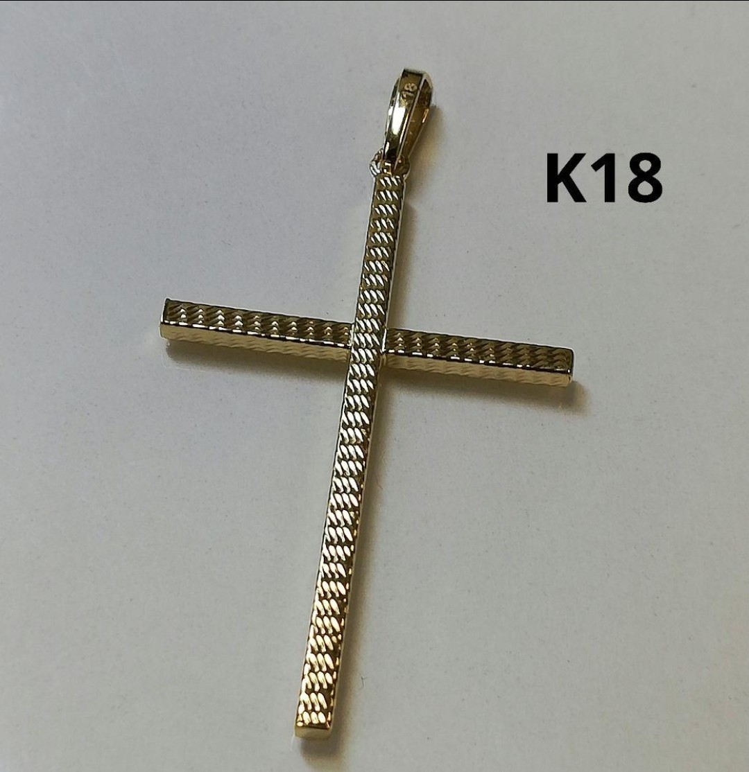 本物】K18 18金 18k YG クロスペンダントトップ⑨ラージサイズ《十字架 