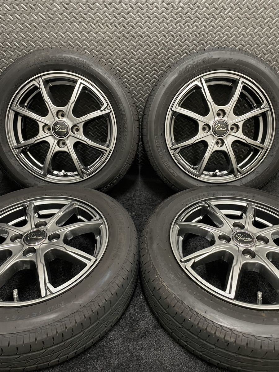 155/65R14 BRIDGESTONE/NEXTRY 21年製 Verthandi 14インチ 4.5J＋45 100 4H 夏タイヤ 4本 ブリヂストン ネクストリー 軽自動車 (9-B536)_画像1