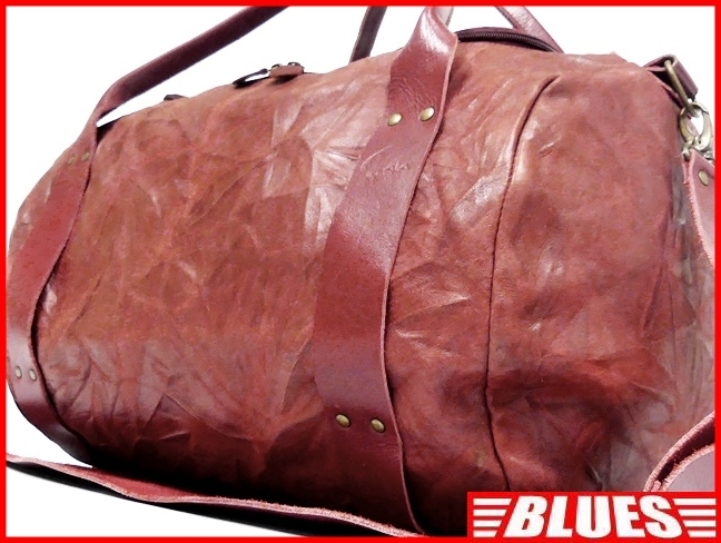即決★Caia★オールレザーボストンバッグ カイア メンズ 赤系 ビンテージ加工 本革 トラベル 本皮 かばん 旅行 ショルダーバッグ 鞄 2way