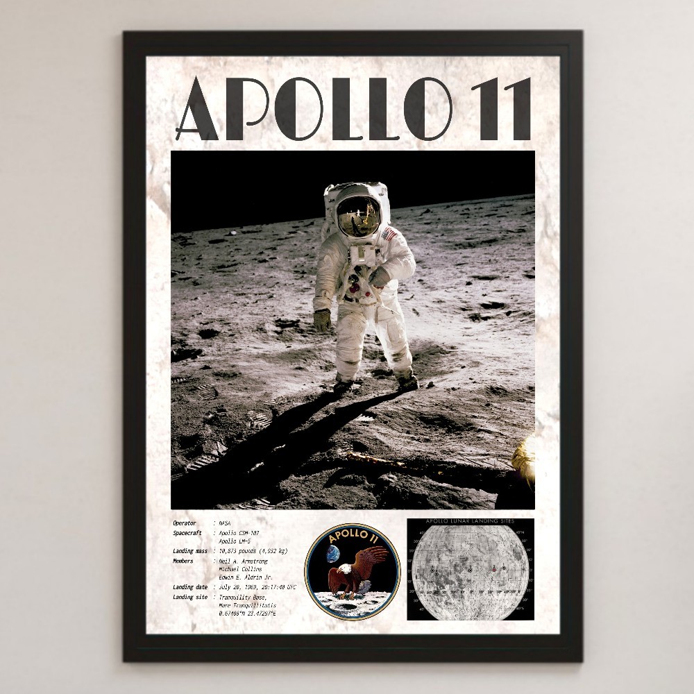 APOLLO 11 アポロ11号 月面着陸 光沢 ポスター A3 ②バー カフェ ビンテージ クラシック インテリア 宇宙 探査機 アームストロング 星条旗 _画像1