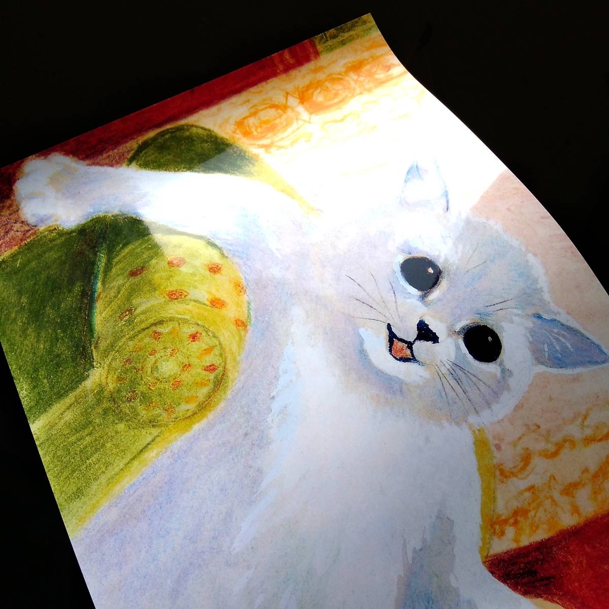 ルイス・ウェイン『しばしの休憩』 絵画 アート 光沢 ポスター A3 バー カフェ クラシック レトロ インテリア 白猫 ネコ かわいい おしゃれ_画像2