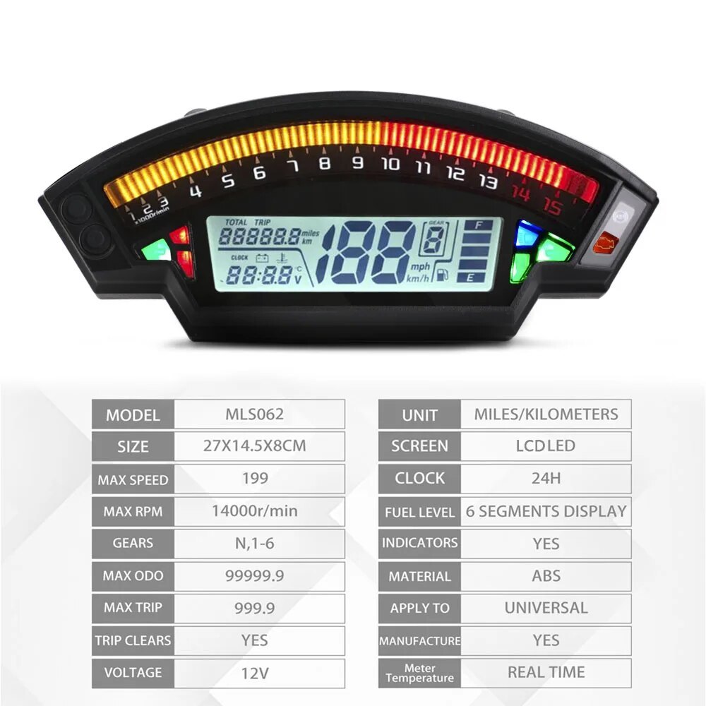 【最終値下げ】LCD デジタル スピードメーター 14000rpm 6ギア バイクパーツ 199/h 走行距離計 ユニバーサル カスタム シリンダー 142_画像3