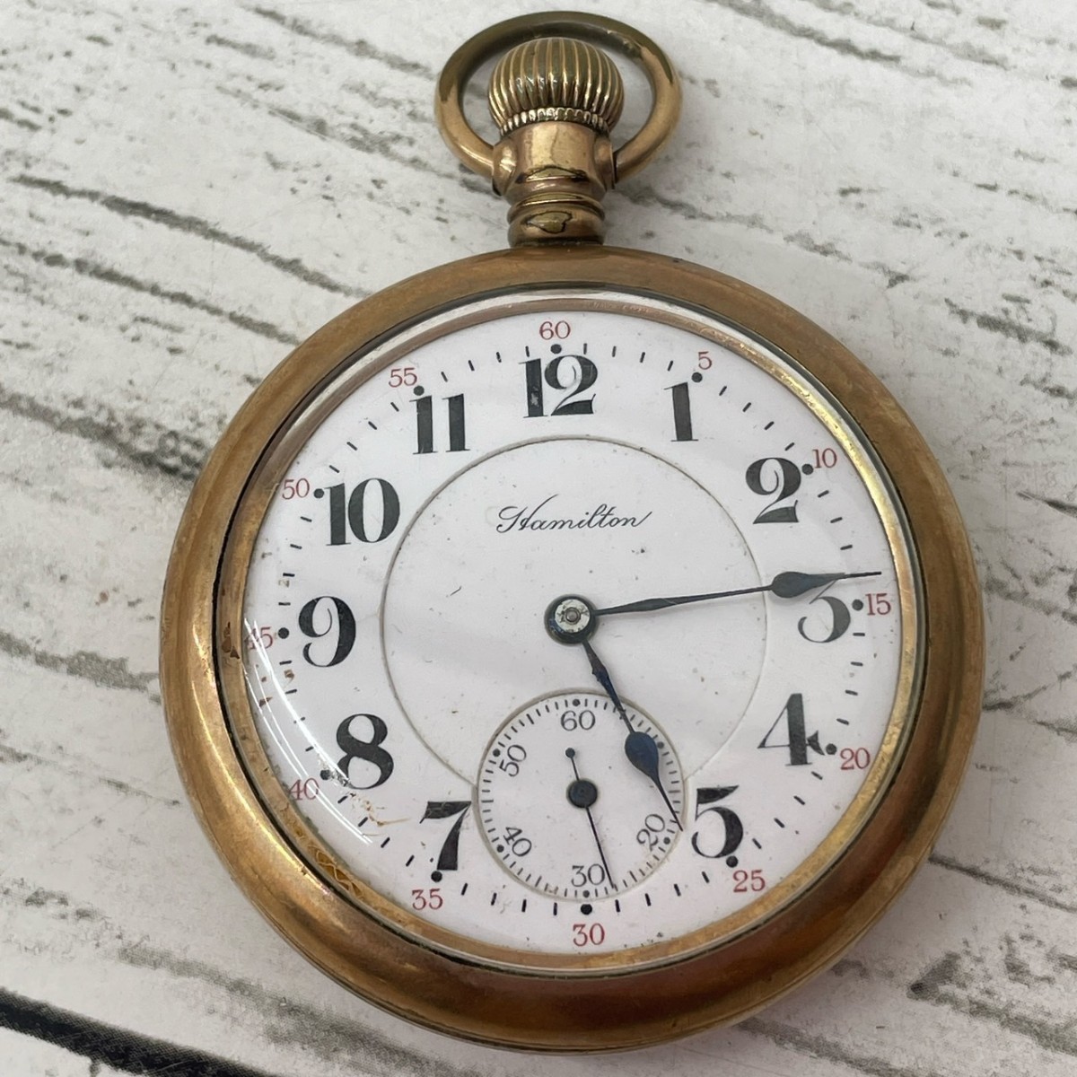  Hamilton карманные часы очень редкий 1900 годы Gold цвет античный механический завод циферблат белый работа товар часы карман часы [3015]