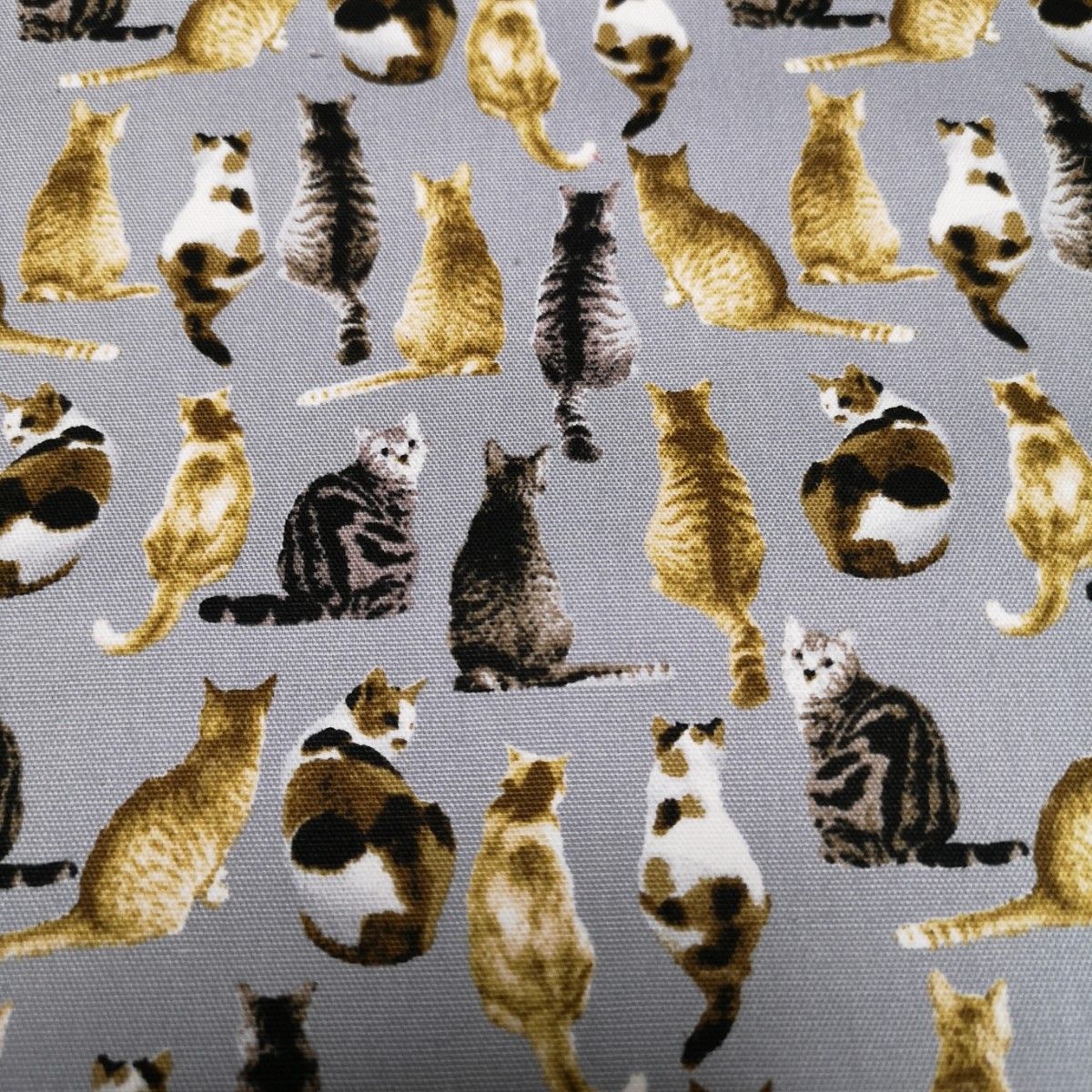 生地 猫がいっぱい オックス グレー 106cm×100cm 日本製