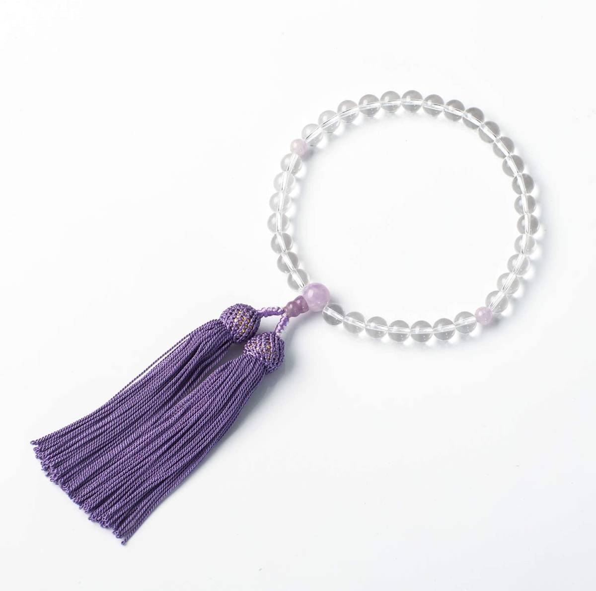 女性用　数珠　本水晶（8mm玉）　紫雲石　念珠　数珠袋付