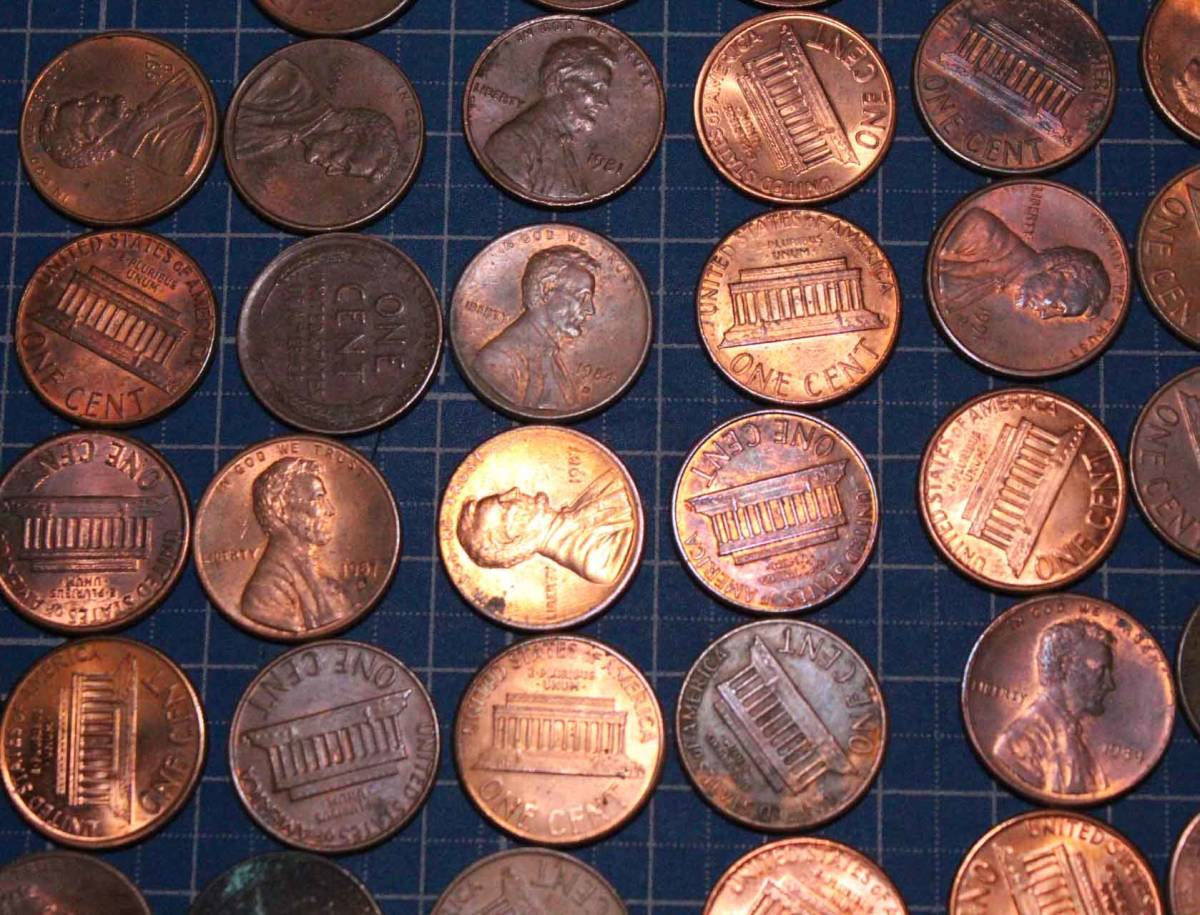 [i129]コイン　古銭　アメリカ 1セント　銅貨 100枚 ペニー 　USA coin penny　ONE CENT 硬貨　まとめて_画像1