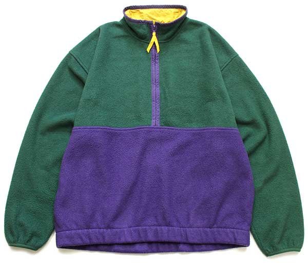 ★90s GAPギャップ ARCTIC LIGHT FLEECE バイカラー ハーフジップ プルオーバー フリース 緑×紫 L★スナップT オールド アウトドア