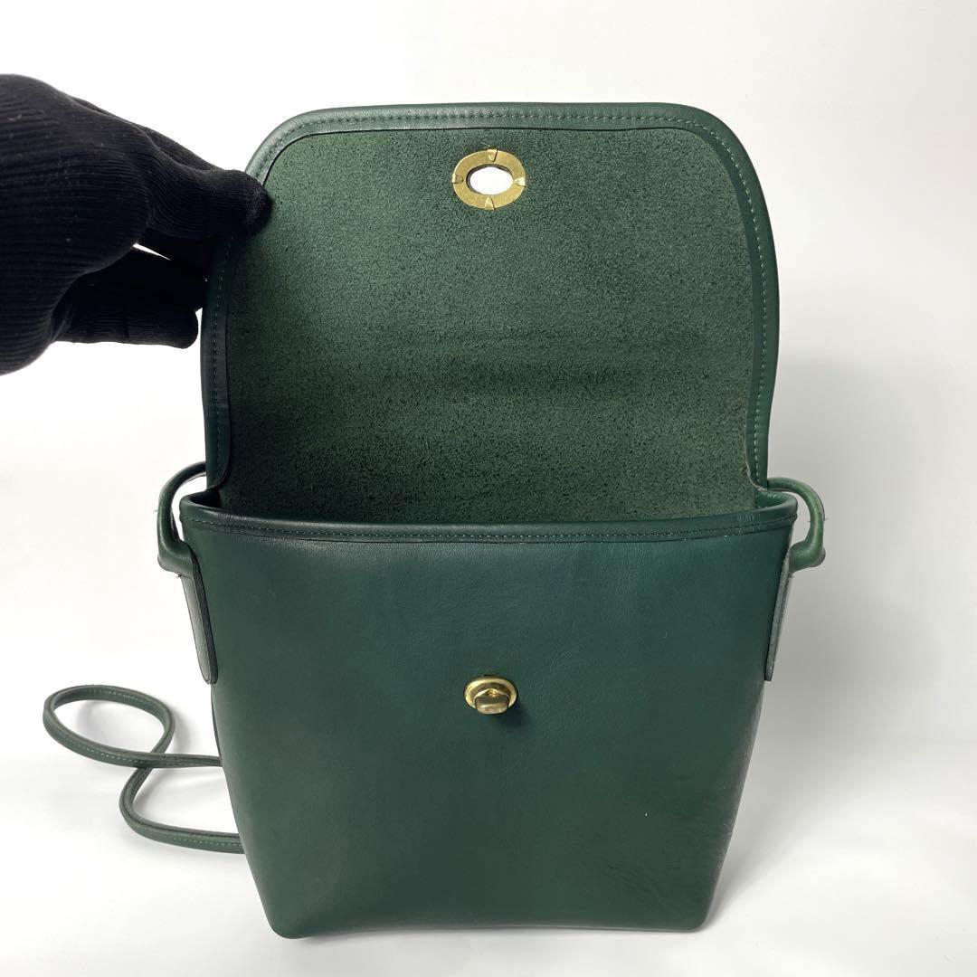 【美品】オールドコーチ グリーン ターンロック オールレザー ショルダーバッグ