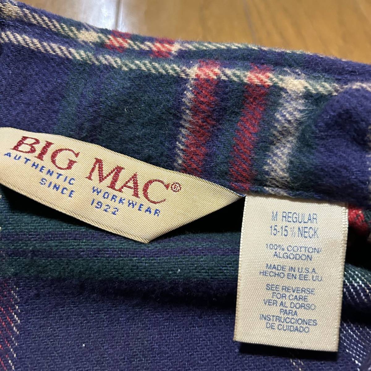 L〜XL相当！要サイズ確認！ USA製 BIG MACビッグマック古着長袖ネルチェックシャツ 刻印ボタン アメカジ古着 長袖シャツ チェック柄