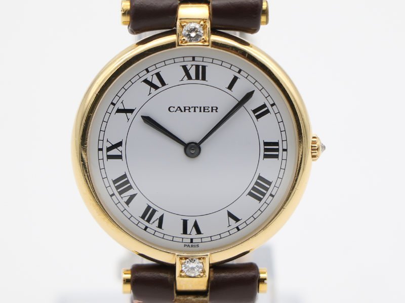 【再入荷！】 アイボリー文字盤 K18YG/革 ヴァンドーム マスト 腕時計 】 Cartier カルティエ 【 クォ―ツ 新着72308-8 レディース 2Pダイヤ その他