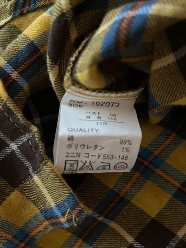 ジュンコシマダPart2 by JUNKO SHIMADA 、チェック長袖シャツ 、黄色系、サイズ11、綿99%ポリウレタン1%、used_画像3