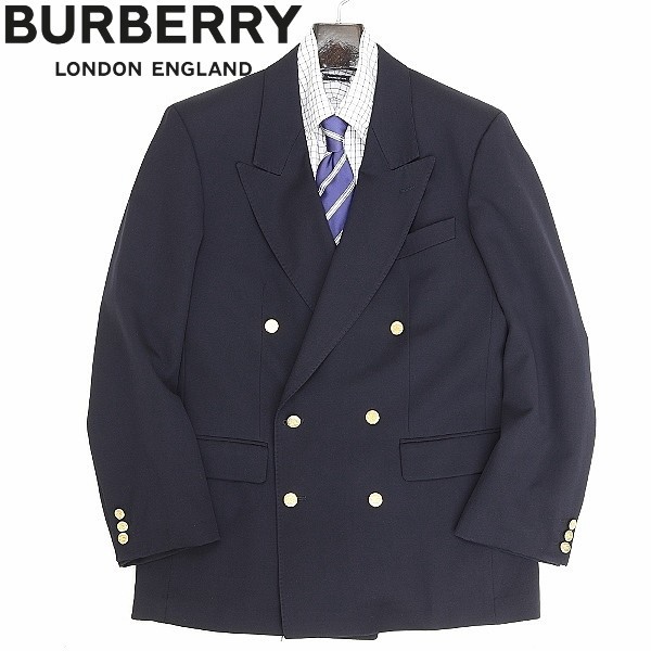 ヴィンテージ 英国製◆BURBERRYS バーバリー 金釦 ダブル 紺ブレザー ジャケット ネイビー 48R