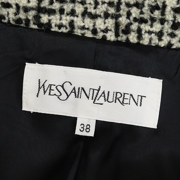◆Yves Saint Laurent イヴ サンローラン ウール ツイード ダブル コート オフホワイト×ブラック 38_画像5