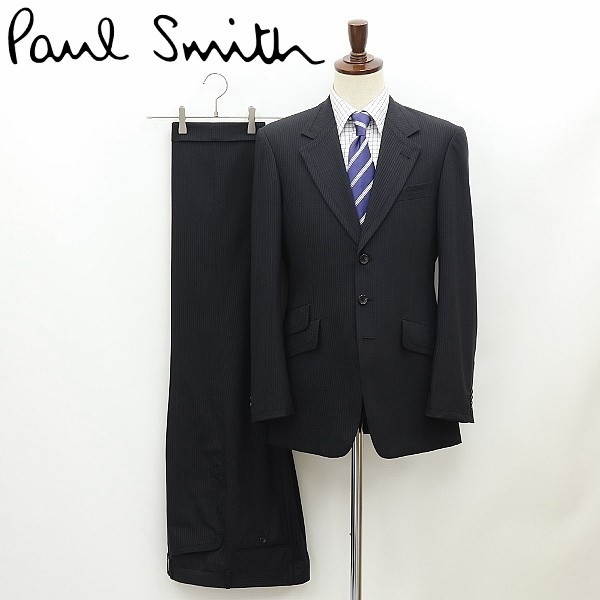 ◆Paul Smith ポールスミス ストライプ柄 3釦 スーツ セットアップ 黒 ブラック L