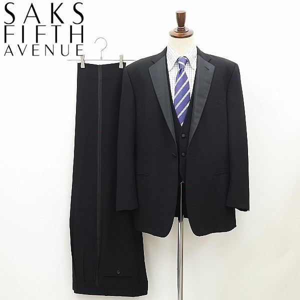 ◆Saks Fifth Avenue サックス フィフス アベニュー×伊VESTIMENTA社 3ピース 1釦 スーツ セットアップ 黒 ブラック 50_画像1