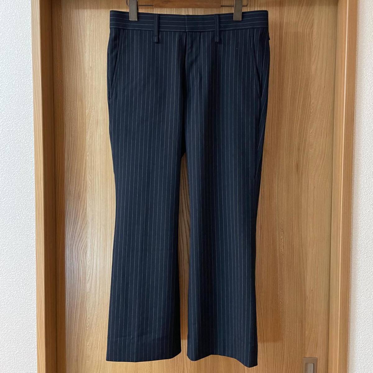 良品 Iroquois イロコイ 20年春夏 フレアストライプパンツ 定価26,400円 2(M) 送料230円〜 T/R SLIM FLARE SL スラックスパンツ ネイビー_画像1