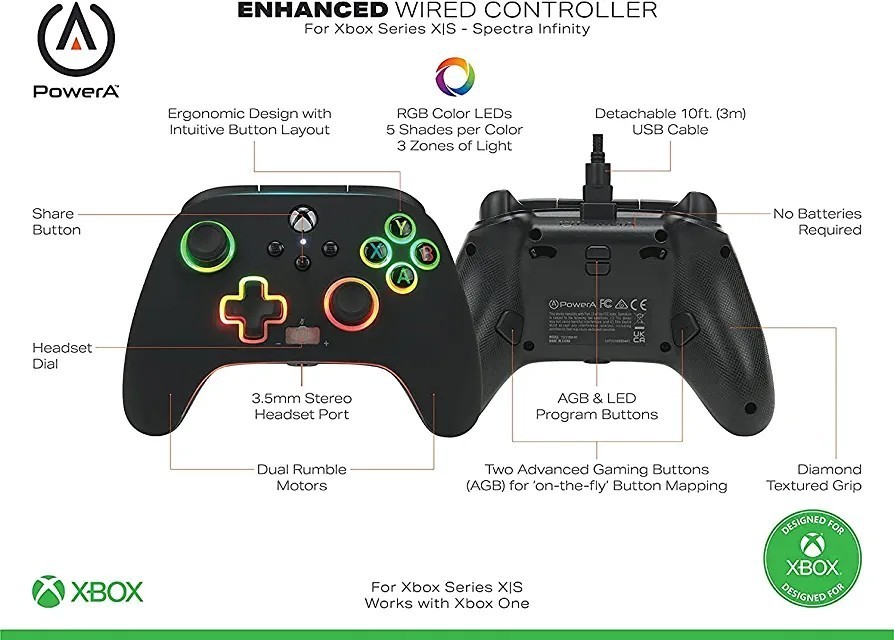  новый товар не использовался PowerA проводной контроллер Xbox Windows официальный лицензия LED игра накладка несессер нет 002