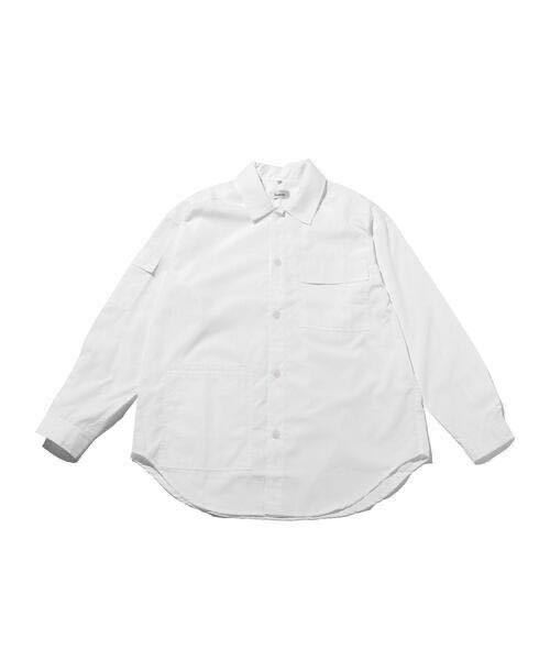 1円〜37,400円　良品LOWNN UTILITY SHT WHT/シャツ　サイズ44オーバサイズ/ローン/ロングシャツ/comoli 長袖/Lサイズ相当/白オールシーズン_画像1