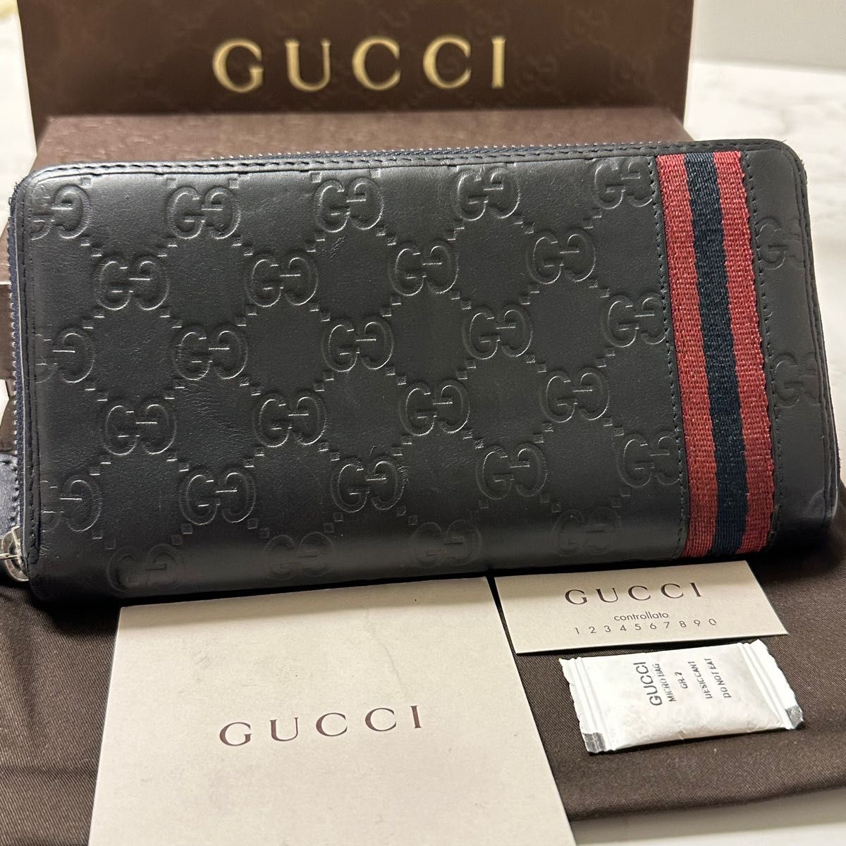 ほぼ新品 グッチ GUCCI 財布 長財布 シマレザー シェリーライン