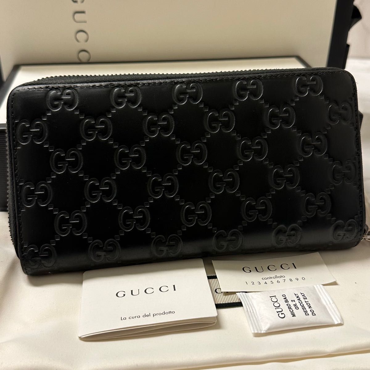 良品 グッチ GUCCI 財布 長財布 シマレザー シグネチャー ラウンド