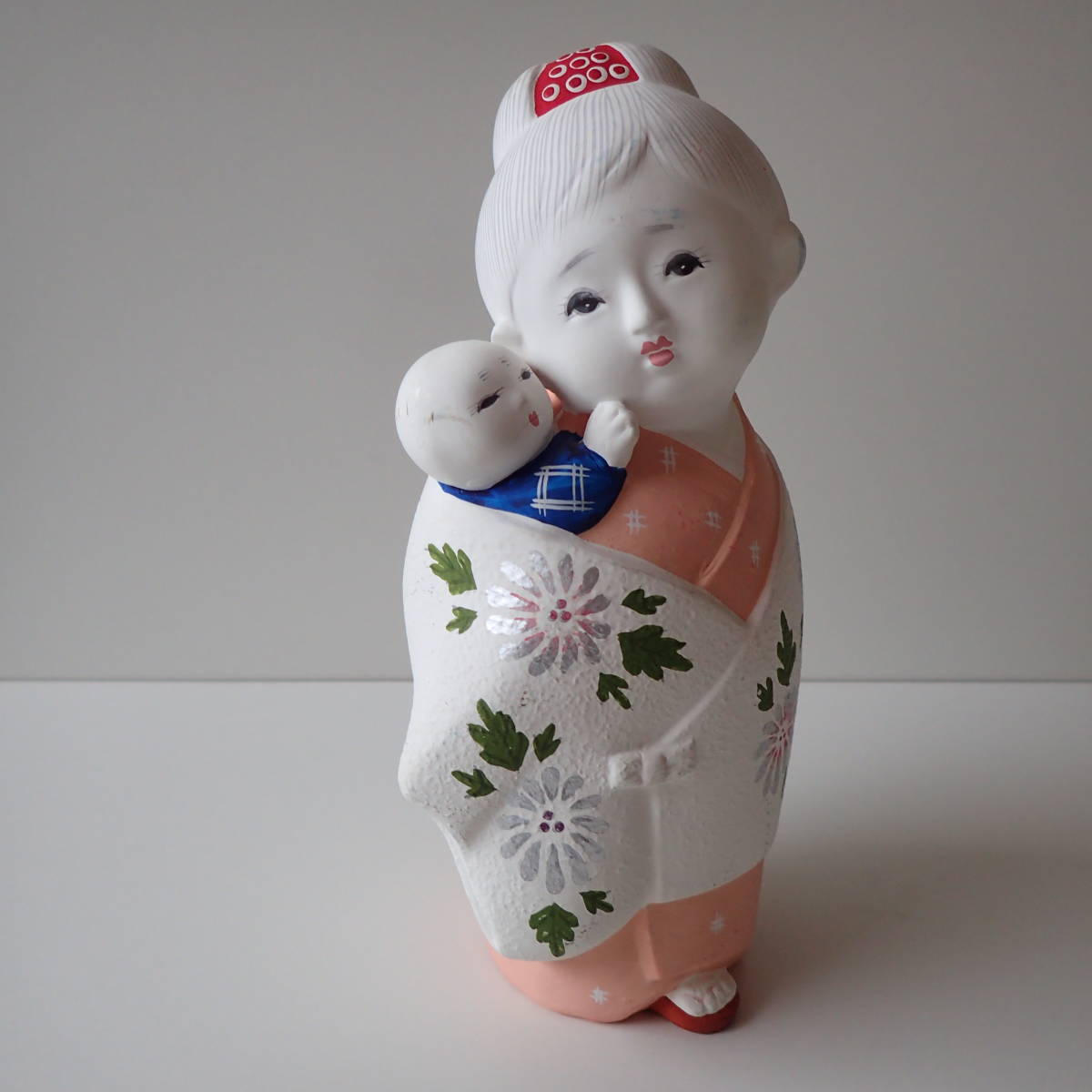 昭和レトロ★博多人形＜母子＞　 陶器製人形 陶器製和風置物　親子　日本人形_画像1