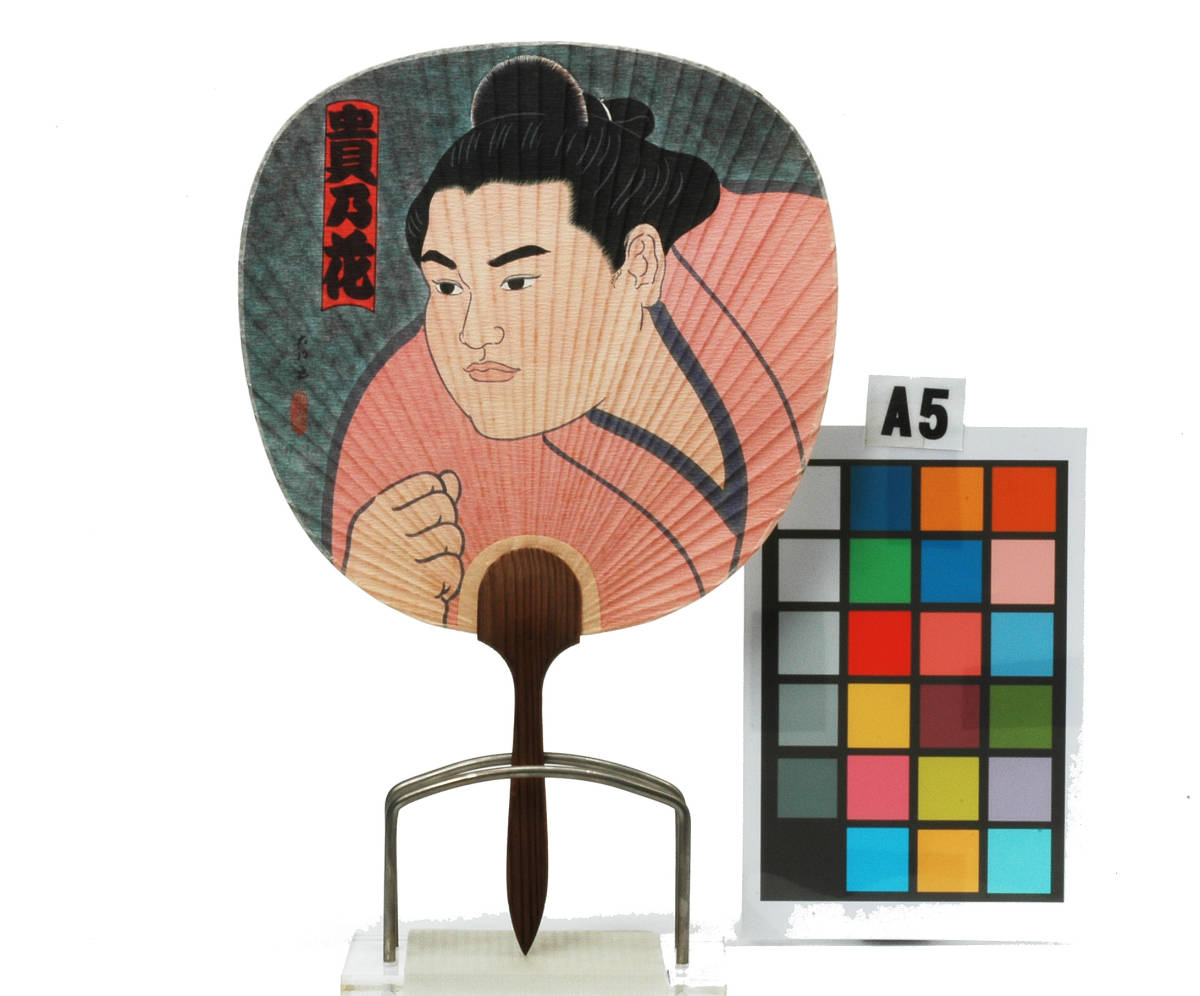 [Delivery Free]1990s Takanohana Sumo Wrestler Ground Champion Hand Fan.. flower .. "uchiwa" fan [tag0000]