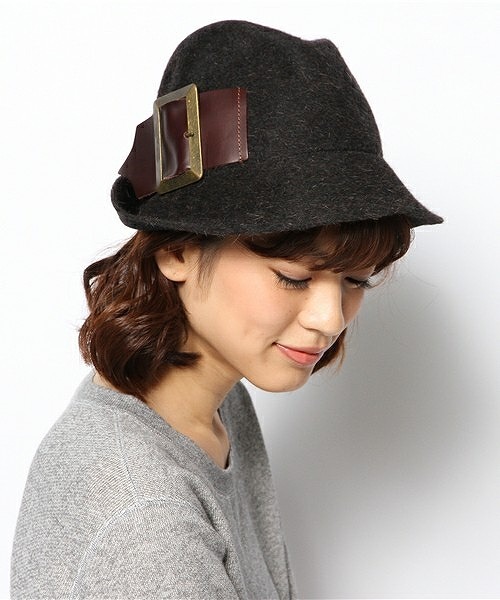 送料無料 定価3.2万 新品 Lola HATS サイドベルト ラビットファー ハット アメリカ製 57cm ローラ ウール ブラック グレー 帽子_画像7