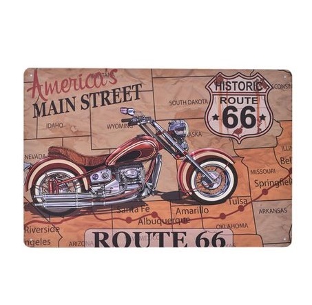 K291 新品●ROUTE66 アメリカン 雑貨 ビンテージ風 ブリキ看板 かっこいい インテリアに アンティーク 地図 レトロ バイク柄 ビンテージ