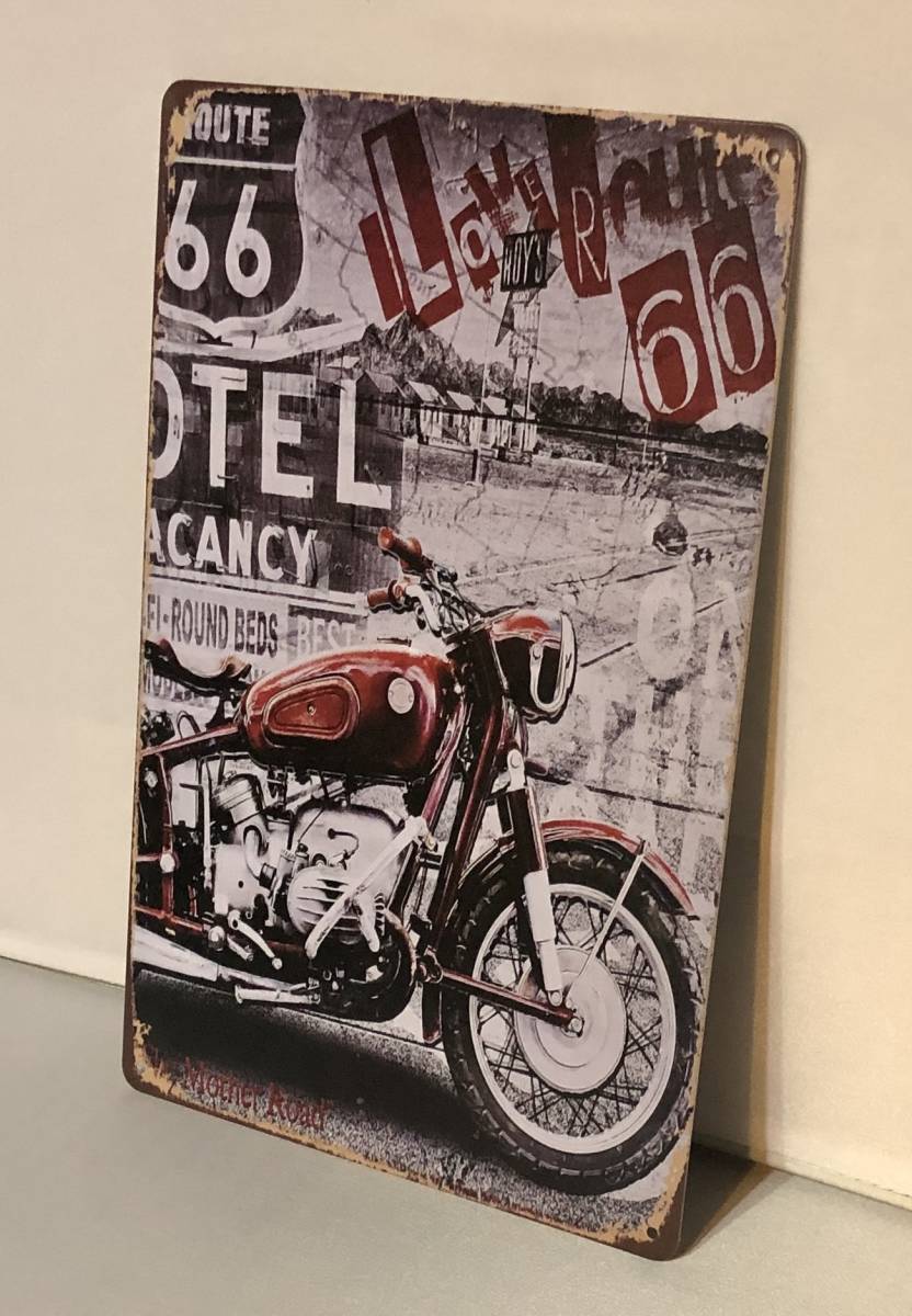 K256 新品●ROUTE66 ビンテージ風 アメリカ雑貨 ブリキ看板 バイク柄 おしゃれ R66 かっこいい ビンテージ インテリアに レトロ_画像4