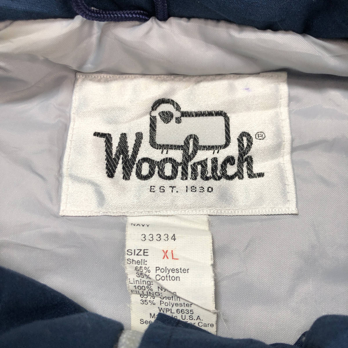 90S USA製 ヴィンテージ ウールリッチ 中綿 マウンテンパーカ ネイビー メンズXL WOOLRICH 紺色 ジャケット 古着 AA0185_画像7