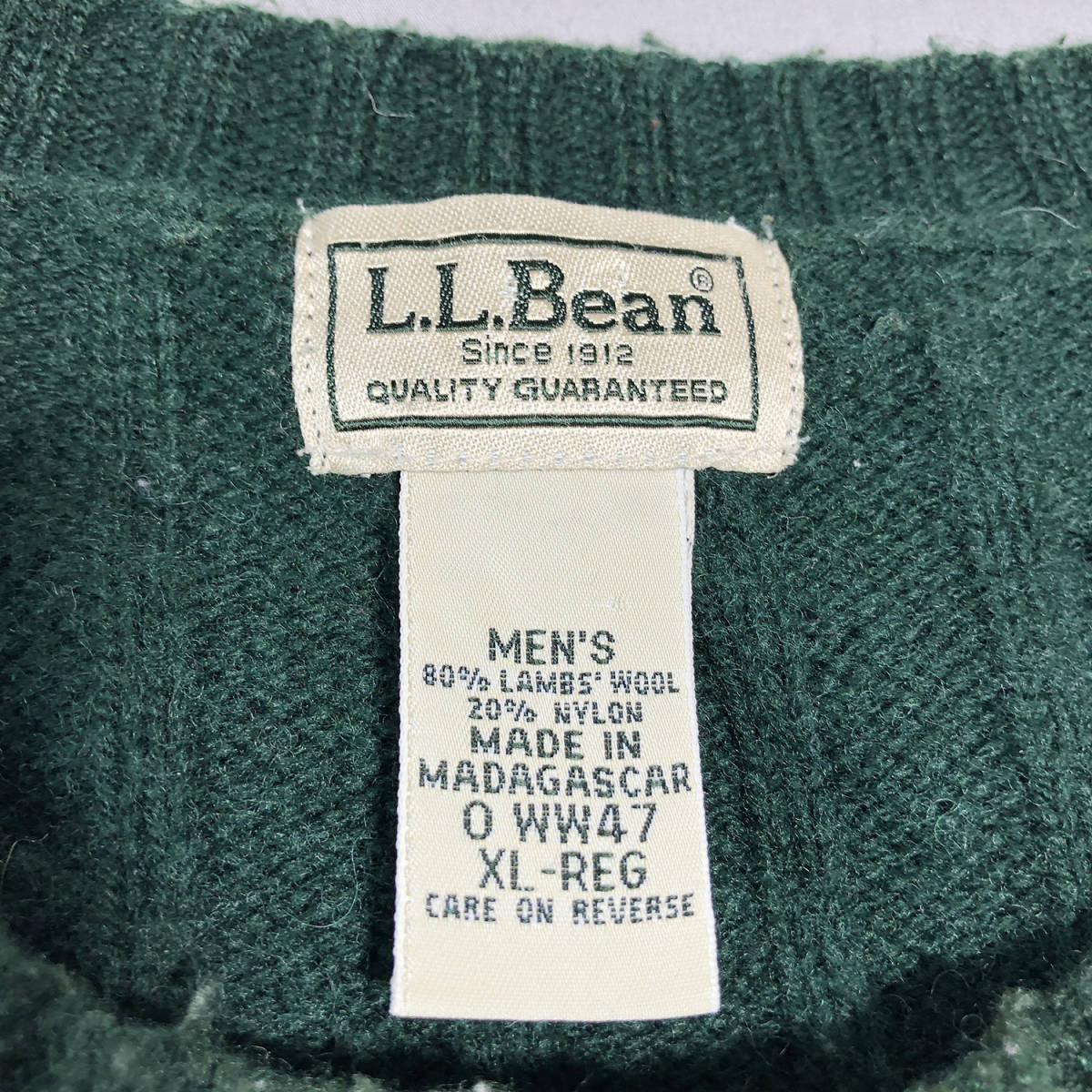 USA 古着 L.L.Bean アウトドア ケーブル模様 ラムウールニット セーター 深緑色 メンズXL LLビーン エルエルビーン 中古 BJ0468_画像6