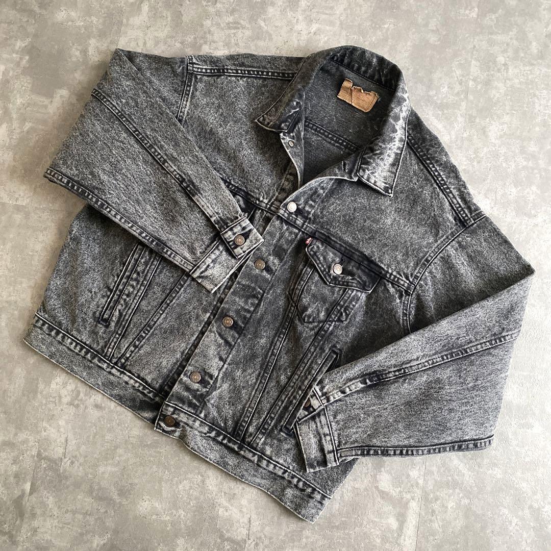 80s ビンテージ USA製 Levis リーバイス 70507 0253 アシッド ウォッシュ ブラック デニム トラッカー ジャケット Gジャン  黒 XL