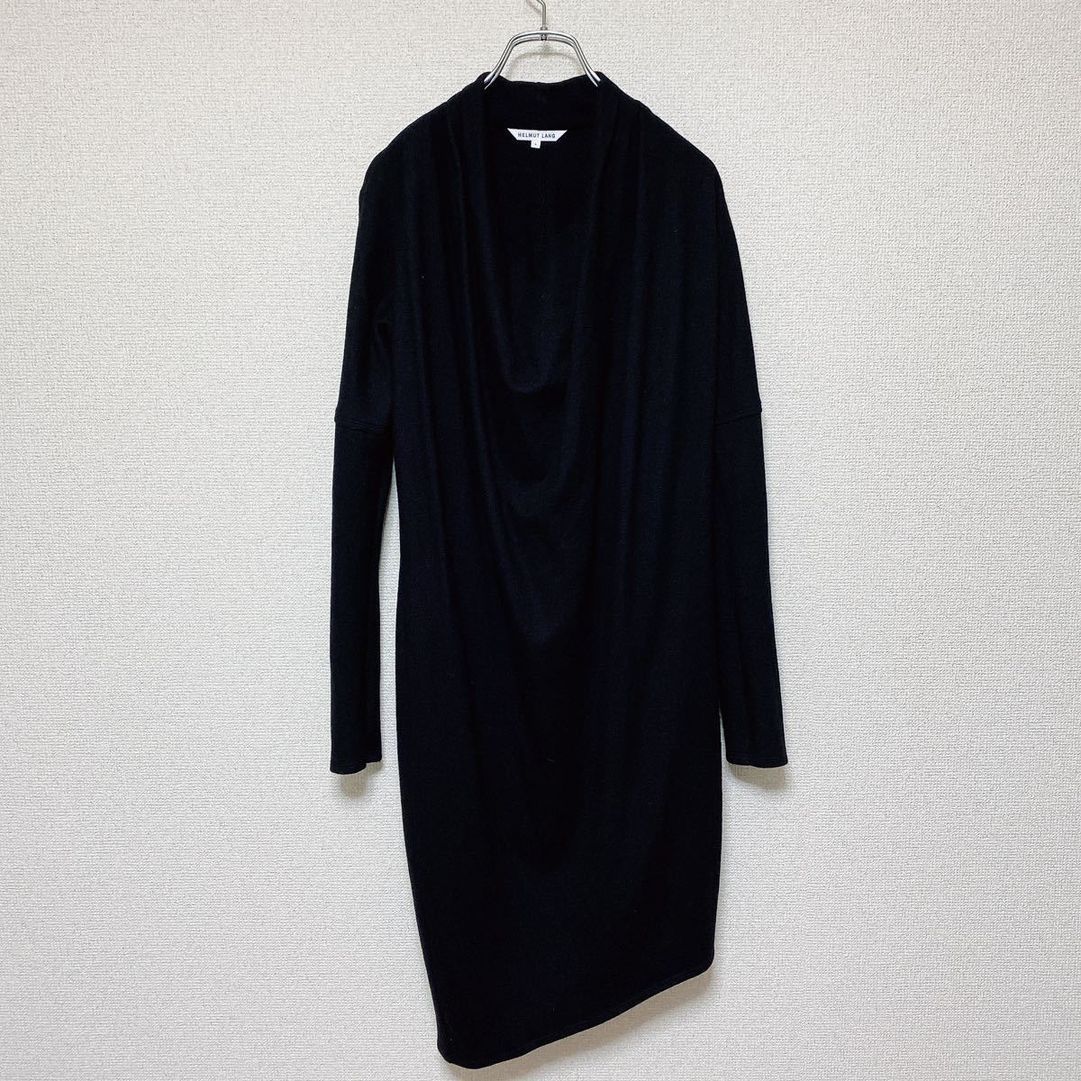 ■日本製 HELMUT LANG■Sonar Wool Dolman Dress■レディースL ブラック 黒■ヘルムートラング ウール ワンピース ドレス アシンメトリー_画像4