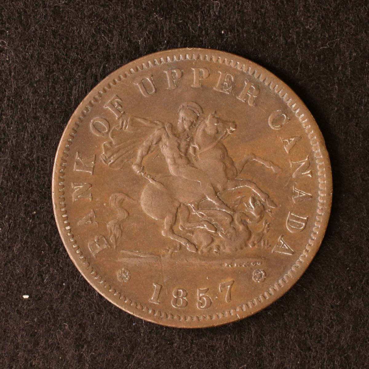 KM#Tn3/カナダ植民地 アッパー・カナダ 1ペニー銅貨（1857）[E2736] コイン_画像1