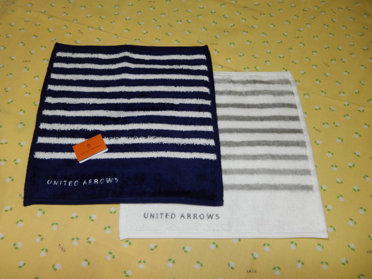 ♪新品2枚set♪ 　☆UNITED ARROWS (ユナイテッドアローズ)　UAベロアボーダー(GY・DB)　タオルハンカチ☆_画像1